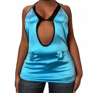 Blue Halter Tankini Top w Cutout Design, Medium